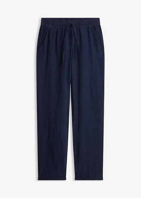 Leinenhose mit Elastik-Bündchen in blau von vorne - bonprix