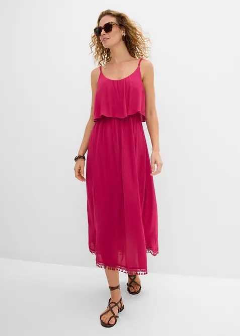 Maxikleid aus strukturierter Viskose in pink im Look von vorne (Totalaufnahme) - bonprix