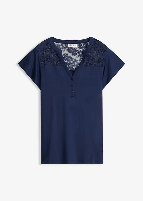 Henleyshirt aus Viskose-Mix in blau von vorne - bonprix