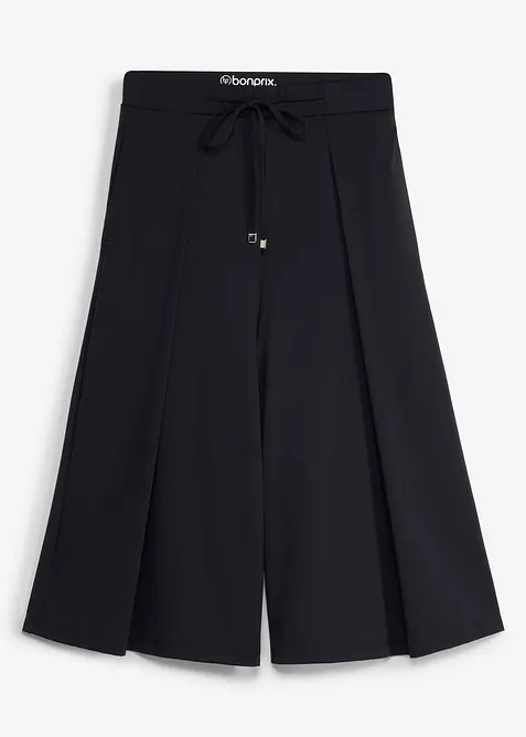 Sport-Culottes mit Zierfalten, schnelltrocknend in schwarz von vorne - bonprix