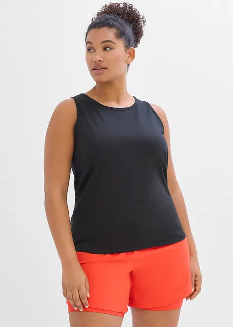 Slim Fit Sport-Top (2er Pack), schnelltrocknend in schwarz von vorne (im Anschnitt) - bonprix