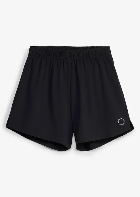 Sport-Shorts mit integrierter Radlerhose 2-in1, schnelltrocknend in schwarz von vorne - bonprix
