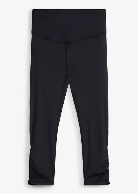 Ultraleichte Sport-Capri-Leggings mit Raffung, schnelltrocknend in schwarz von vorne - bonprix