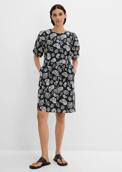 Blusenkleid mit Leinenanteil in schwarz von vorne (Totalaufnahme) - bonprix