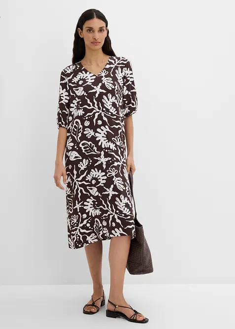 Midikleid aus Viskose-Mix in braun im Look von vorne (Totalaufnahme) - bonprix