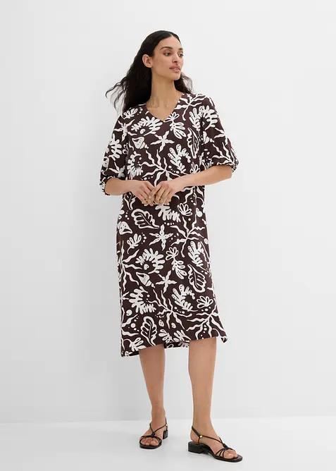 Midikleid aus Viskose-Mix in braun von vorne (Totalaufnahme) - bonprix