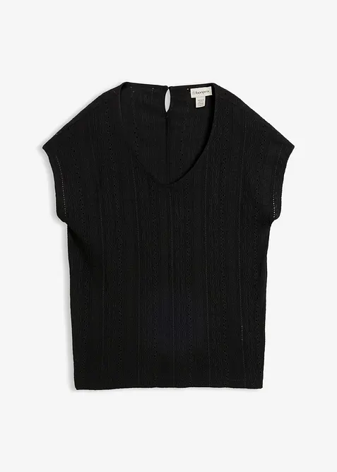 Shirtbluse mit Lochmuster in schwarz von vorne - bonprix