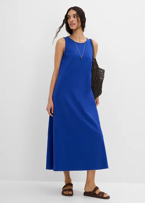 Jerseykleid aus reiner Baumwolle in blau im Look von vorne (Totalaufnahme) - bonprix