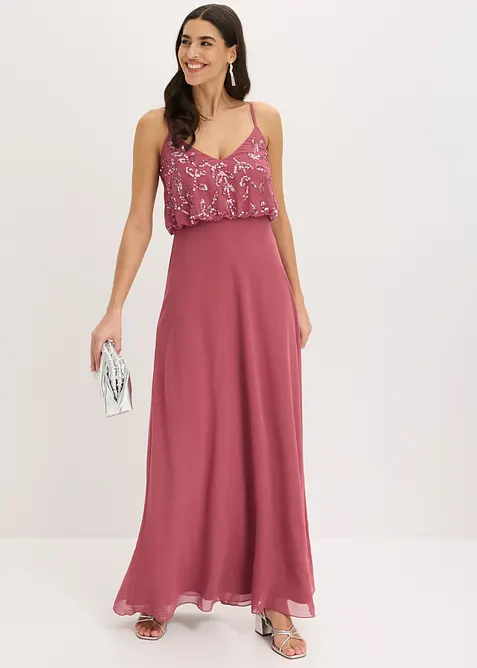 Abendkleid mit Paillettenstickerei in pink im Look von vorne (Totalaufnahme) - bonprix