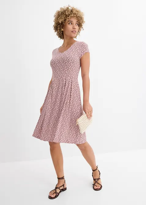 Jerseykleid aus Viskose-Mix in rosa im Look von vorne (Totalaufnahme) - bonprix