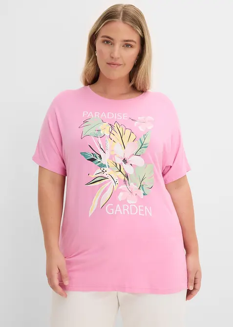 Boxy-Shirt aus softer Viskose in rosa von vorne (im Anschnitt) - bonprix