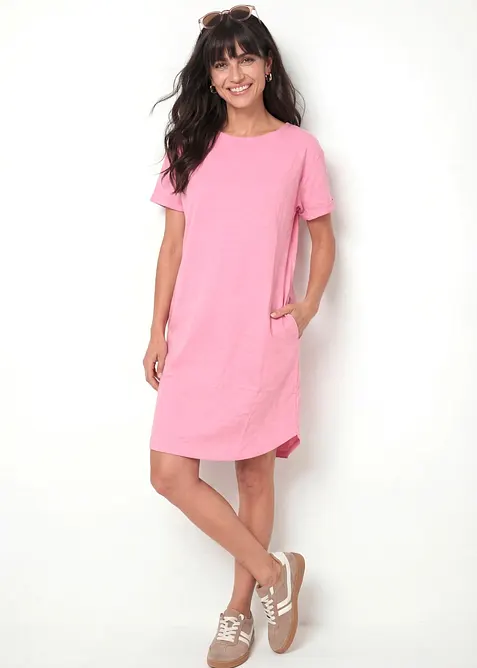 Leichtes Flammgarn Shirtkleid aus Bio-Baumwolle (2er Pack) in rosa von vorne (Totalaufnahme) - bonprix