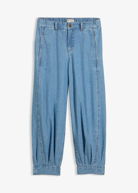 Leichte Balloon-Jeans Mid Waist, Bequembund in blau von vorne - bonprix
