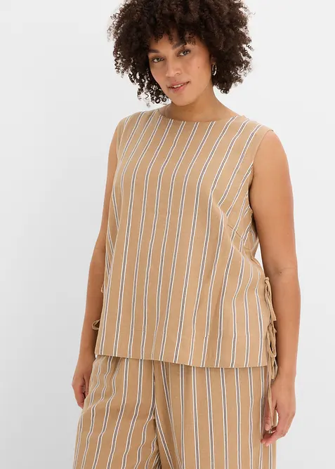 Gestreiftes Blusentop in beige von vorne (im Anschnitt) - bonprix