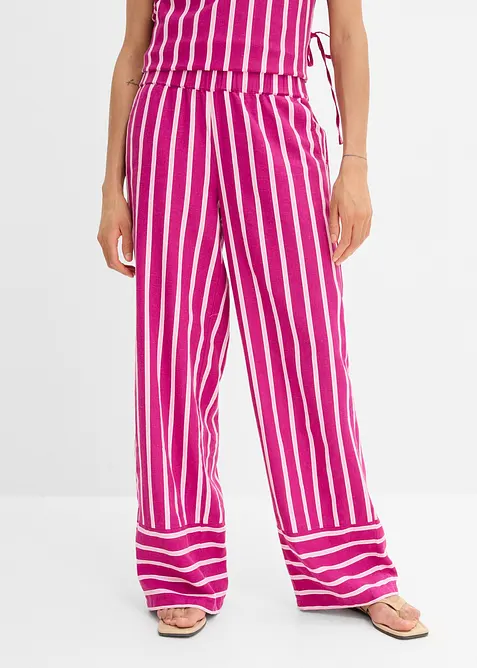 Gestreifte Schlupfhose aus Leinen-Mix in pink von vorne - bonprix
