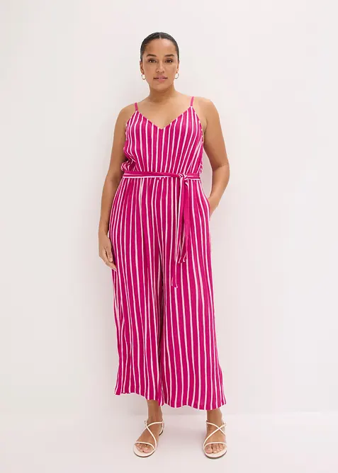 Jumpsuit aus strukturierter Viskose in pink von vorne (Totalaufnahme) - bonprix