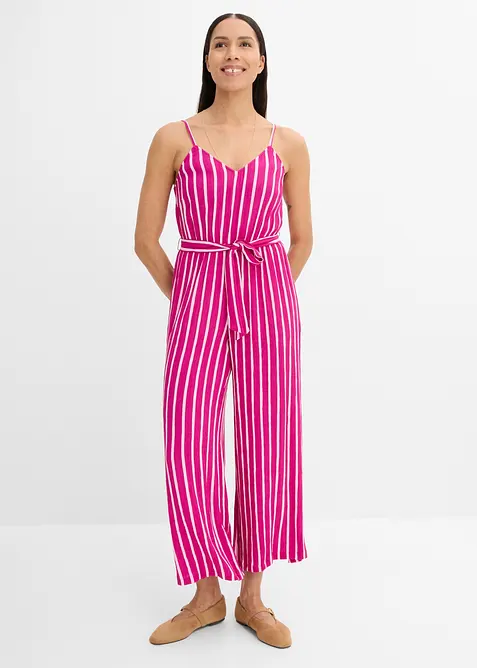 Jumpsuit aus strukturierter Viskose in pink von vorne (Totalaufnahme) - bonprix