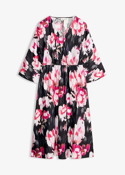 Midikleid aus fließendem Viskose-Mix in schwarz von vorne - bonprix