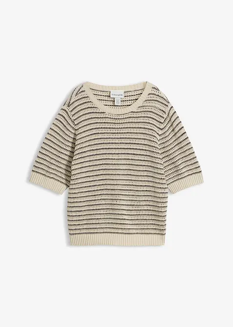 Ajour-Pullover mit Leinen in beige von vorne - bonprix