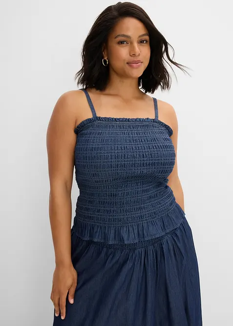 Jeans-Spaghettiträger-Top aus Bio-Baumwolle in blau von vorne (im Anschnitt) - bonprix