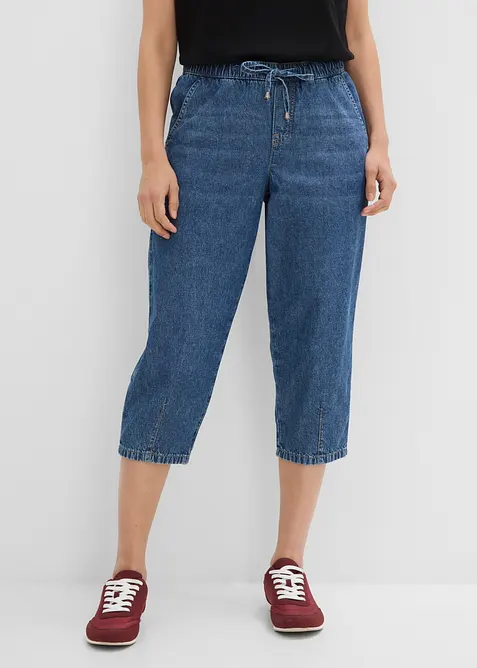 Barrel-Jeans Mid Waist, cropped in blau von vorne - bonprix