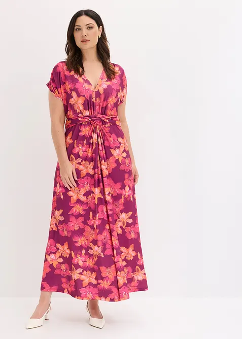 Jerseykleid mit dekorativem Knoten-Detail in lila von vorne (Totalaufnahme) - bonprix