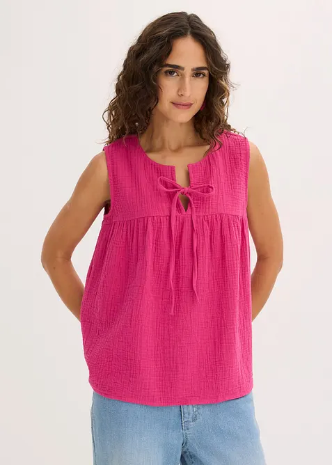 Musselin-Blusentop in pink von vorne (im Anschnitt) - bonprix