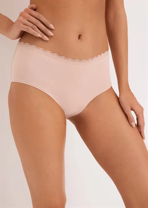 Umstandspanty mit Bio-Baumwolle und Spitze (3er Pack) in braun von vorne - bonprix