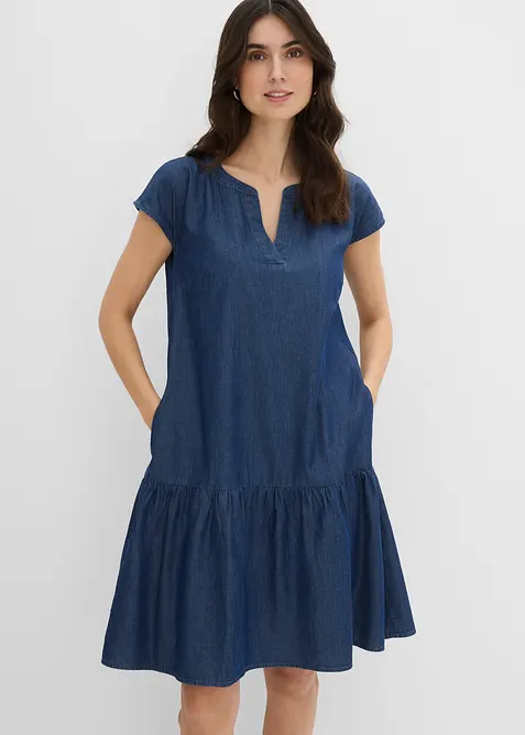 Tunika-Kleid aus Bio-Baumwolle in blau von vorne (Totalaufnahme) - bonprix