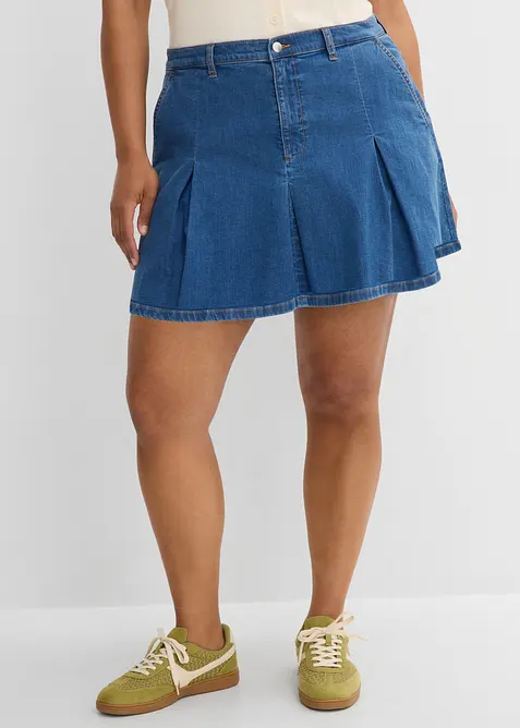 Jeansrock Mid Waist, Falten in blau von vorne - bonprix