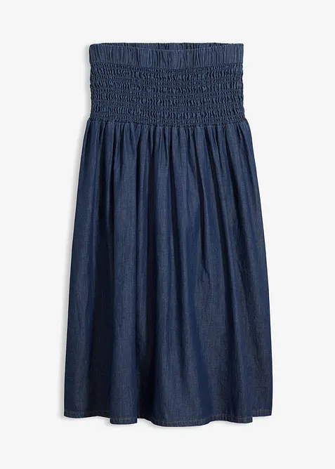 Jeansrock Midi, Gummibund in blau von vorne - bonprix