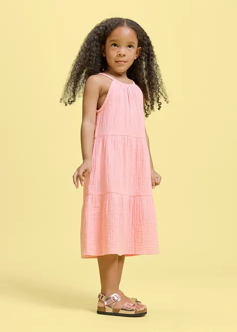 Kleid aus luftigem Musselin in rosa von vorne (Totalaufnahme) - bonprix