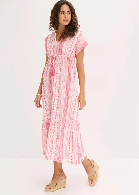 Ausgestelltes Midikleid mit V-Ausschnitt in weiß von vorne (Totalaufnahme) - bonprix