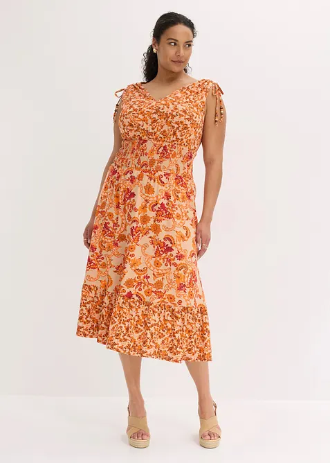 Jerseykleid aus fließender Viskose in beige von vorne (Totalaufnahme) - bonprix