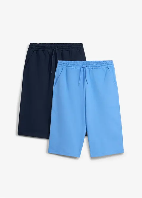 Sweat-Bermuda aus reiner Bio Baumwolle in Loose Fit (2er Pack) in blau von vorne - bonprix