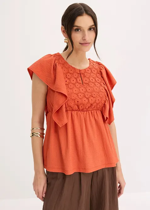 Shirtbluse aus strukturiertem Crêpe in rot von vorne (im Anschnitt) - bonprix