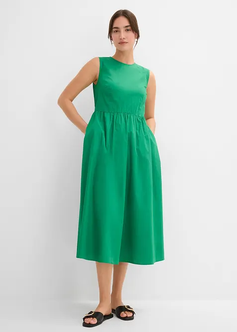 Midikleid aus reiner Bio-Baumwolle in grün von vorne (Totalaufnahme) - bonprix