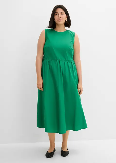 Midikleid aus reiner Bio-Baumwolle in grün von vorne (Totalaufnahme) - bonprix