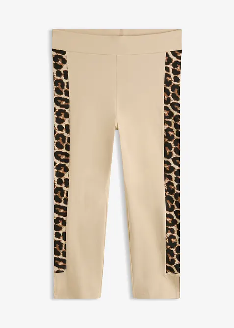 Capri-Leggings mit leo-Print in beige von vorne - bonprix