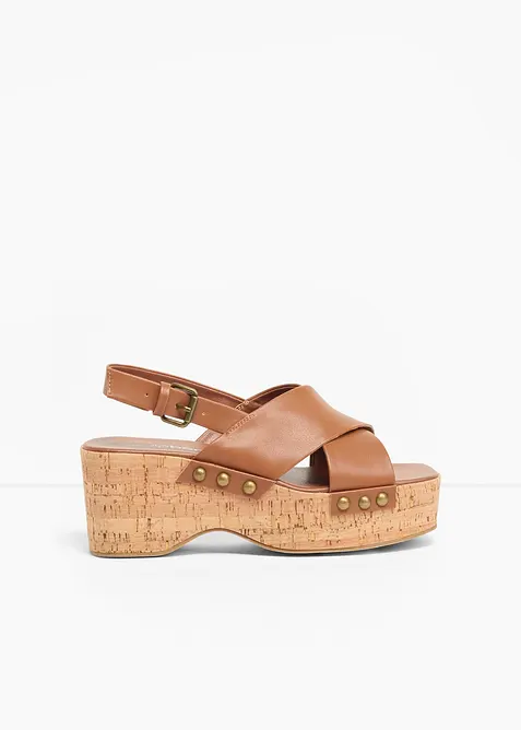 Keilsandaletten in Kork-Optik in braun - bonprix