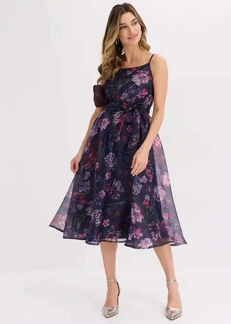 Midikleid aus zartem Tüll mit Bindeband in weiß im Look von vorne (Totalaufnahme) - bonprix