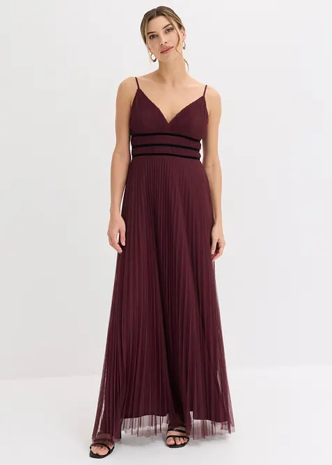 Abendkleid aus zartem Tüll mit Plisseé in rot von vorne (Totalaufnahme) - bonprix