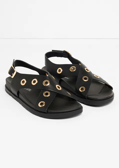 Sandalen mit Ösen in schwarz - bonprix