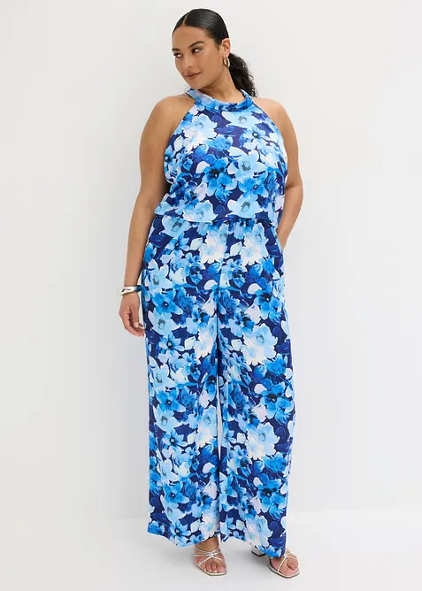 Overall aus glänzendem Satin in blau von vorne (Totalaufnahme) - bonprix