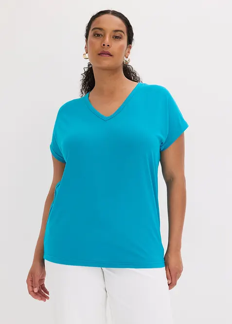 Shirt aus softem Visksose-Mix in blau von vorne (im Anschnitt) - bonprix