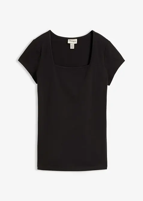 Kurzarmshirt mit Karree-Ausschnitt in schwarz von vorne - bonprix