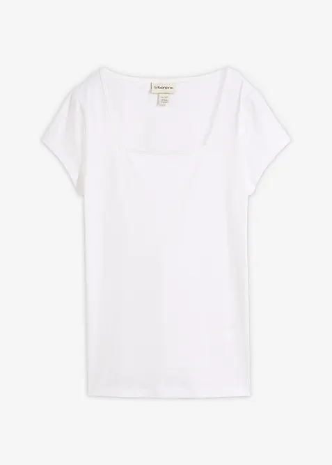 Kurzarmshirt mit Karree-Ausschnitt in weiß von vorne - bonprix