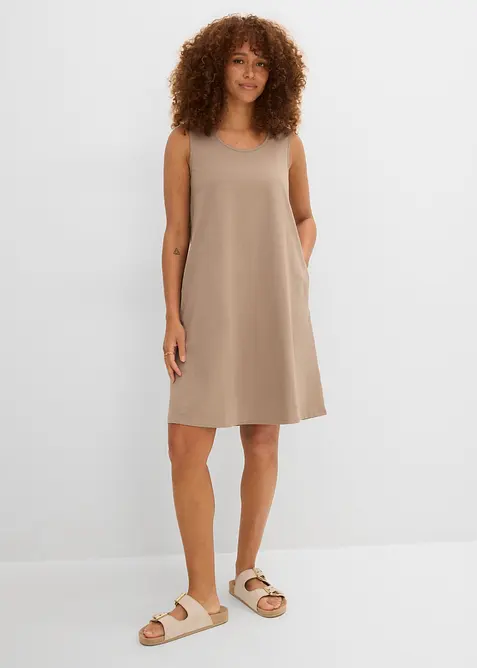Jerseykleid mit reiner Bio-Baumwolle in braun von vorne (Totalaufnahme) - bonprix