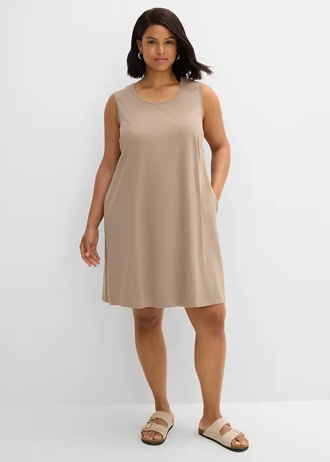 Jerseykleid mit  reiner Bio-Baumwolle in braun von vorne (Totalaufnahme) - bonprix