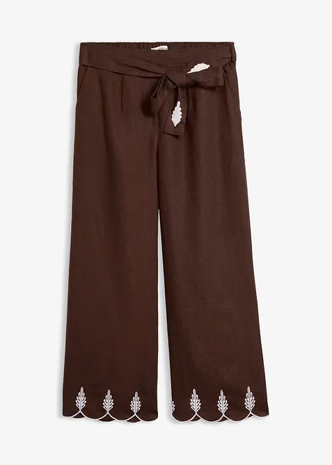 Leinen-Culotte mit Gürtel in braun von vorne - bonprix